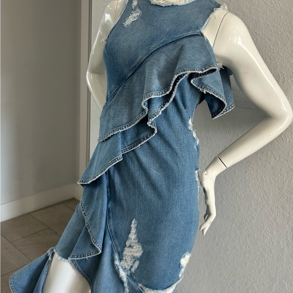 Jonathan Simkhai Blue Asymmetrical Denim Dress. Show Stopper!